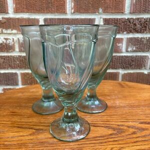 NORITAKE SWEET SWIRL water tea goblets Glasses Aqua/Turquoise 7 3/8” Set of 3